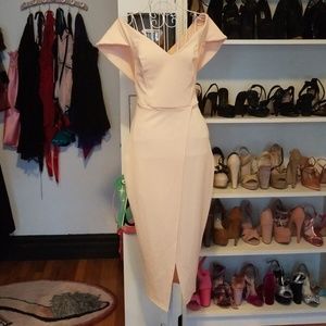 Blush Off the shoulder wrap dress